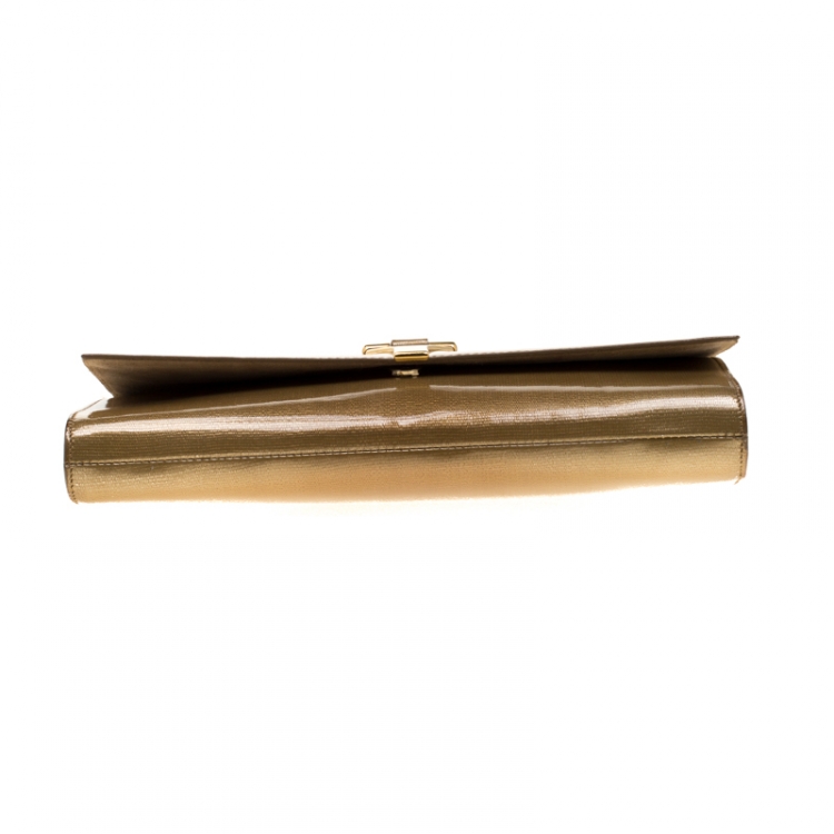 Pre Owned Saint Laurent Paris Gold Patent Leather Y-Ligne Clutch