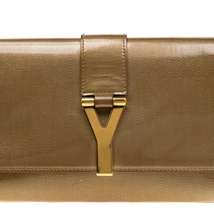 Pre Owned Saint Laurent Paris Gold Patent Leather Y-Ligne Clutch