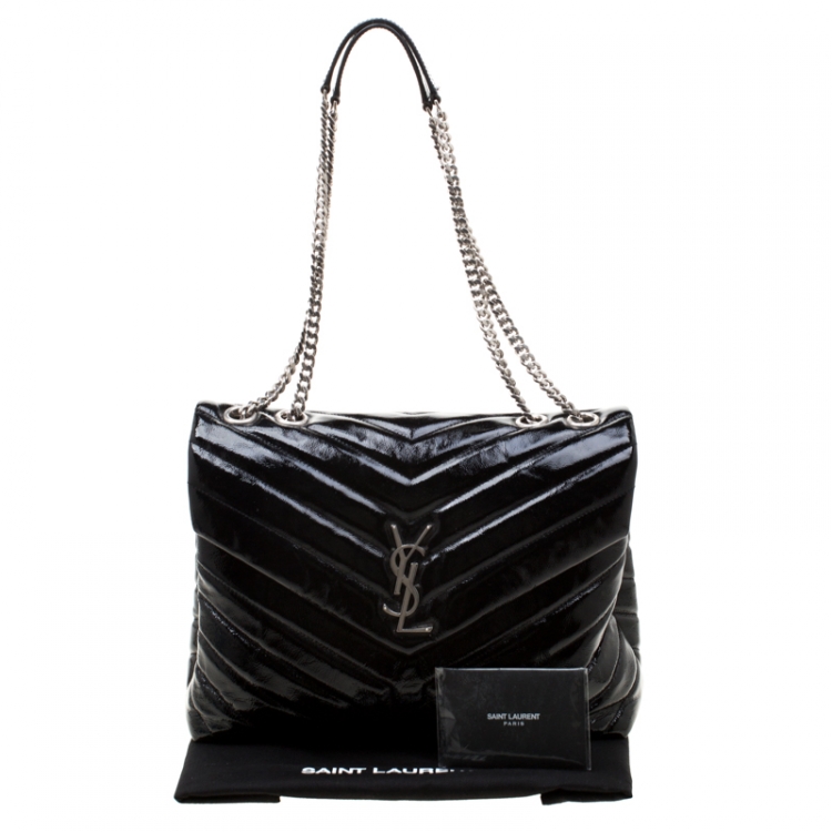 Pre Owned Saint Laurent Paris Black Monogram Leather Loulou Shoulder Bag