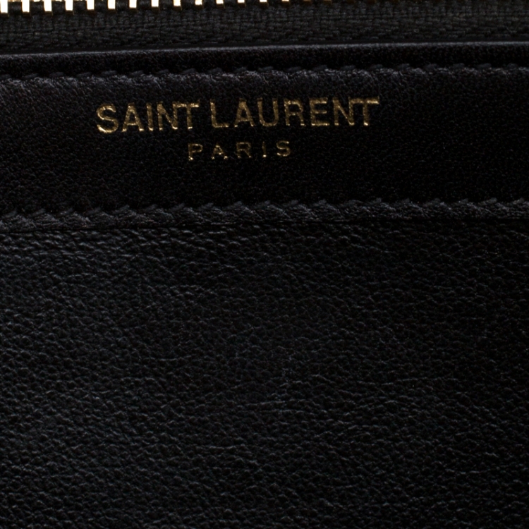 Pre Owned Saint Laurent Paris Gold Textured Monogram Leather Chain Clutch