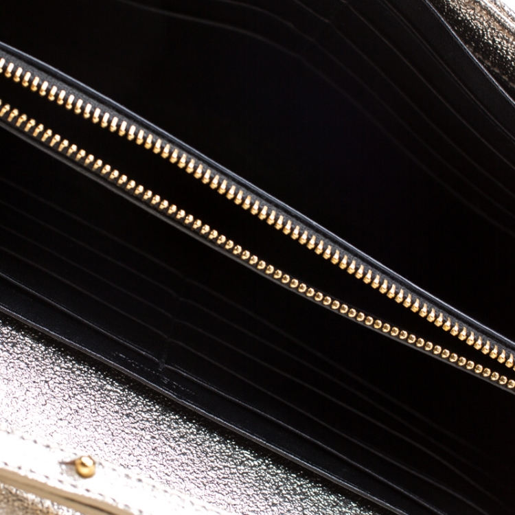 Pre Owned Saint Laurent Paris Gold Textured Monogram Leather Chain Clutch