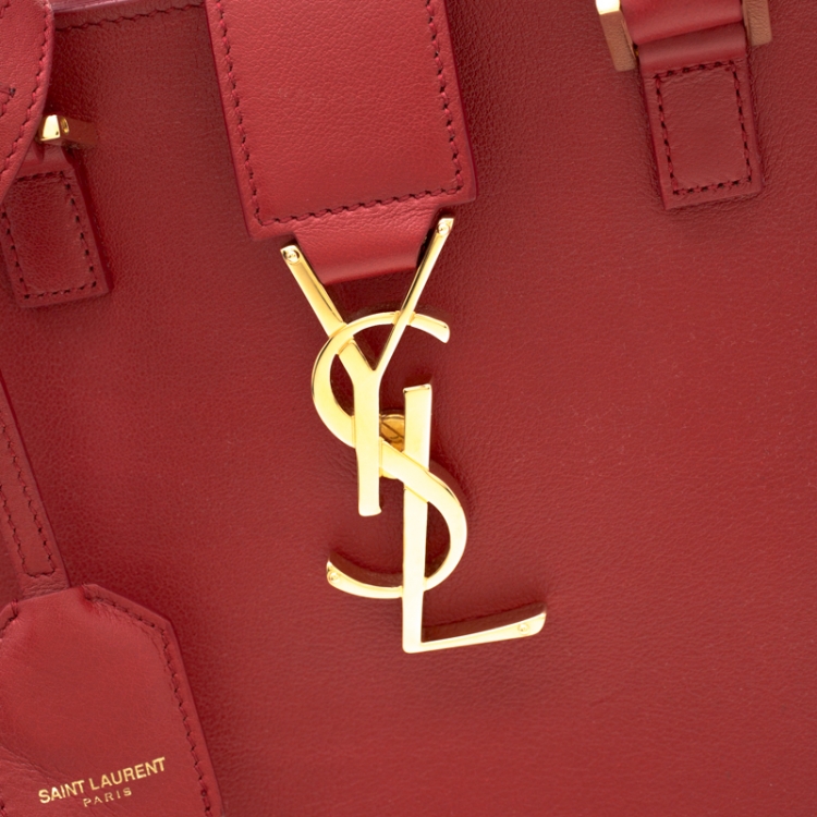 Pre Owned Saint Laurent Paris Red Leather Cabas Monogram Tote