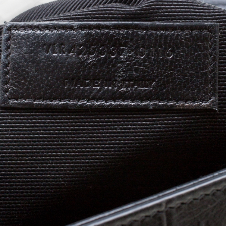 Pre Owned Saint Laurent Paris Black Croc Embossed Leather Large Cassandre Chain Bag
