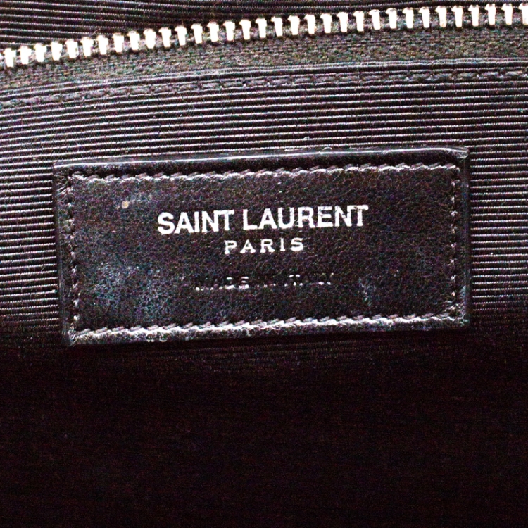 Pre Owned Saint Laurent Paris Black Croc Embossed Leather Large Cassandre Chain Bag