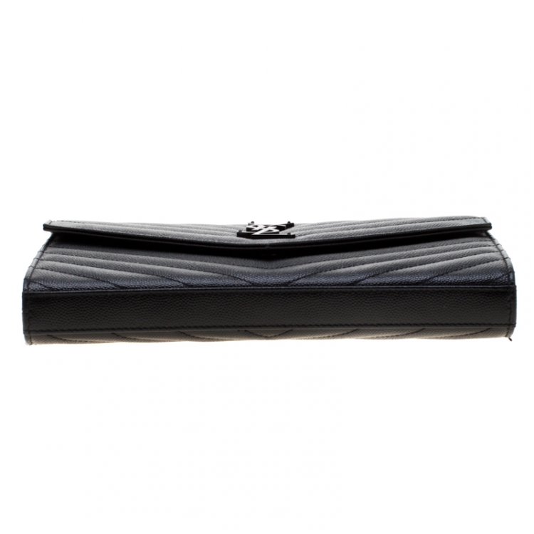 Pre Owned Saint Laurent Paris Black Chevron Leather Wallet on Chain