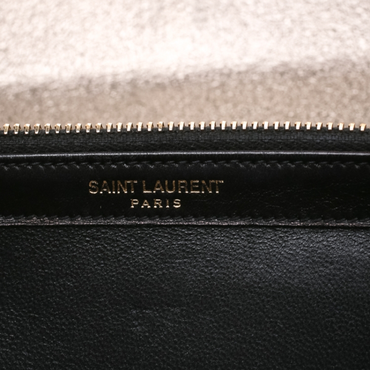 Pre Owned Saint Laurent Metallic Dark Beige Textured Leather Monogram Cassandre Clutch