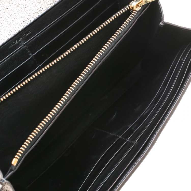 Pre Owned Saint Laurent Metallic Dark Beige Textured Leather Monogram Cassandre Clutch