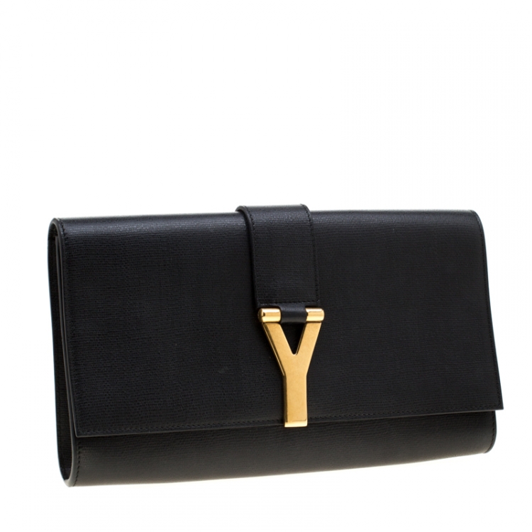 Pre Owned Saint Laurent Paris Black Leather Large Chyc Clutch