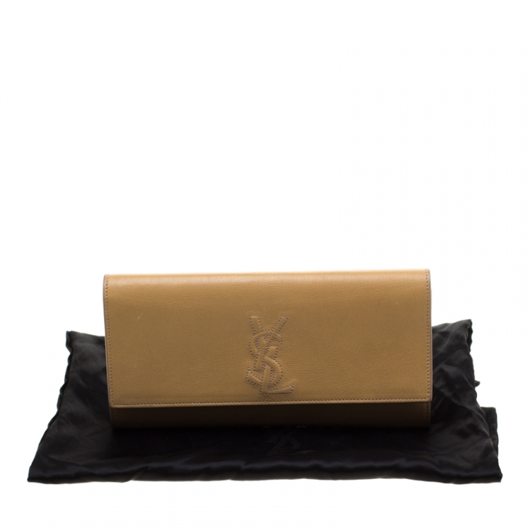 Pre Owned Saint Laurent Paris Tan Leather Small Belle De Jour Flap Clutch