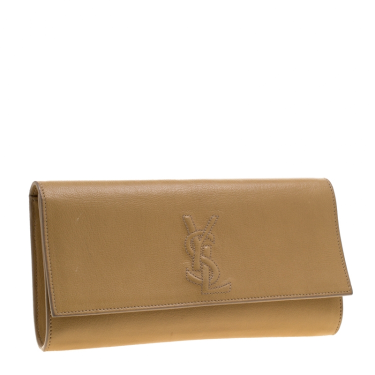 Pre Owned Saint Laurent Paris Tan Leather Small Belle De Jour Flap Clutch