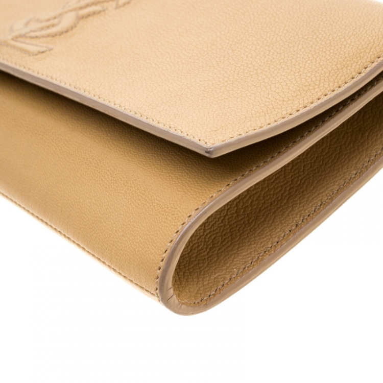 Pre Owned Saint Laurent Paris Tan Leather Small Belle De Jour Flap Clutch