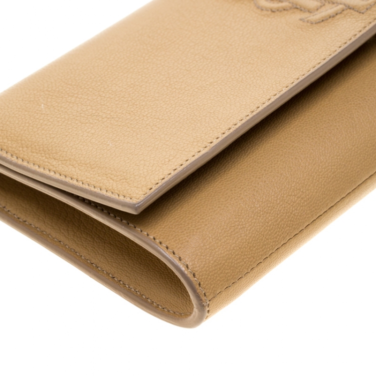 Pre Owned Saint Laurent Paris Tan Leather Small Belle De Jour Flap Clutch