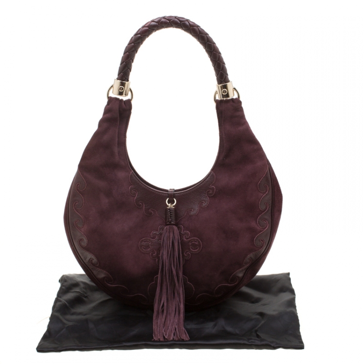 Pre Owned Saint Laurent Paris Burgundy Suede and Leather Trim Tassel Hobo