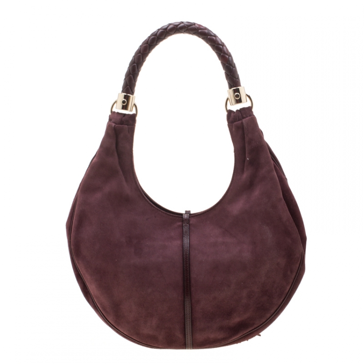 Pre Owned Saint Laurent Paris Burgundy Suede and Leather Trim Tassel Hobo