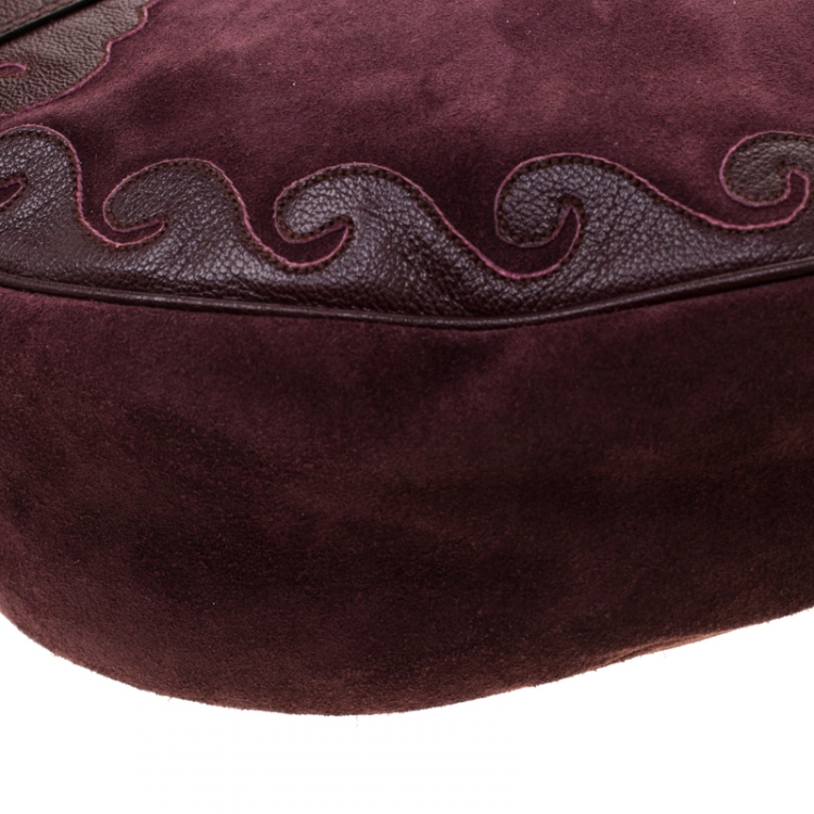 Pre Owned Saint Laurent Paris Burgundy Suede and Leather Trim Tassel Hobo