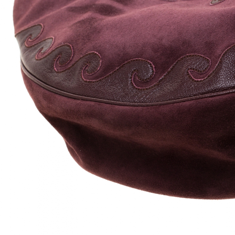 Pre Owned Saint Laurent Paris Burgundy Suede and Leather Trim Tassel Hobo