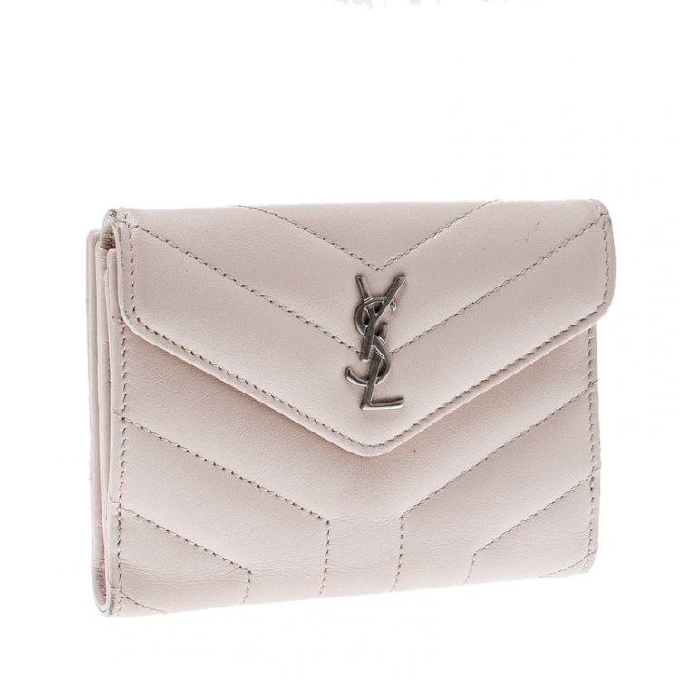 Pre Owned Saint Laurent Beige Matelasse Leather Small Loulou Wallet