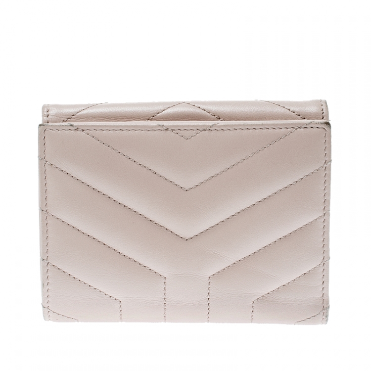 Pre Owned Saint Laurent Beige Matelasse Leather Small Loulou Wallet