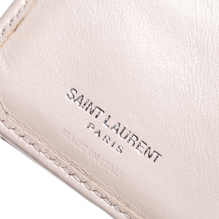 Pre Owned Saint Laurent Beige Matelasse Leather Small Loulou Wallet