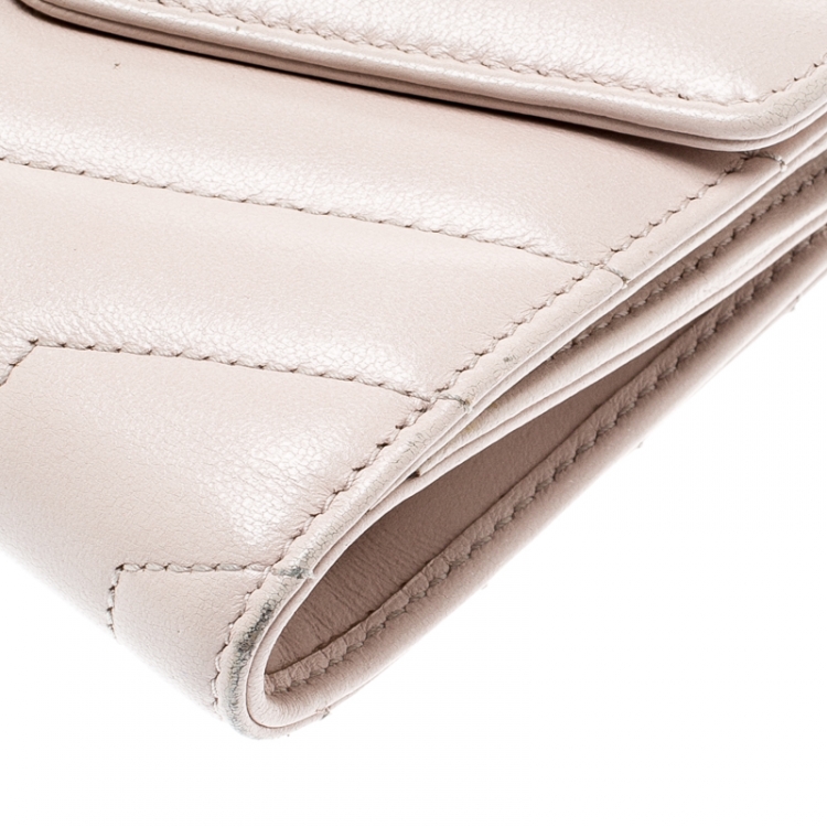 Pre Owned Saint Laurent Beige Matelasse Leather Small Loulou Wallet