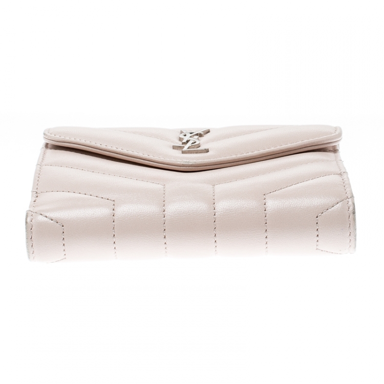 Pre Owned Saint Laurent Beige Matelasse Leather Small Loulou Wallet