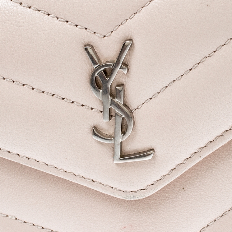 Pre Owned Saint Laurent Beige Matelasse Leather Small Loulou Wallet