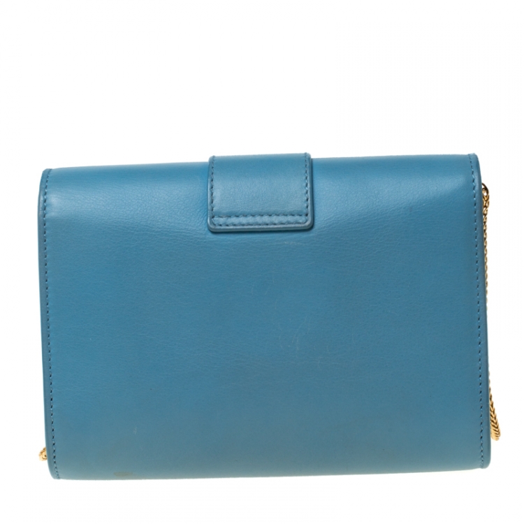 Pre Owned Saint Laurent Paris Blue Leather Mini Y-Ligne Crossbody Bag