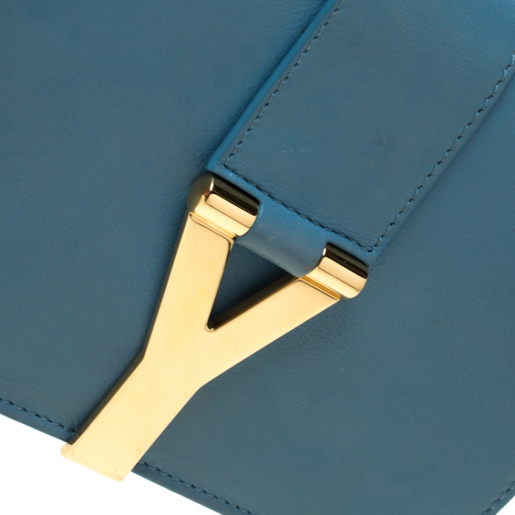 Pre Owned Saint Laurent Paris Blue Leather Mini Y-Ligne Crossbody Bag