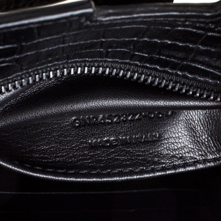Pre Owned Saint Laurent Paris Black Crocodile Embossed Leather Monogram Cabas Crossbody Bag