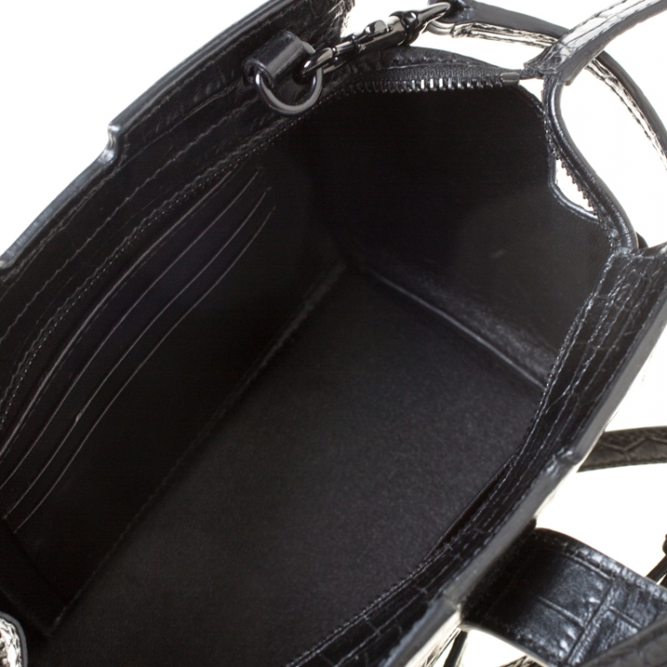 Pre Owned Saint Laurent Paris Black Crocodile Embossed Leather Monogram Cabas Crossbody Bag