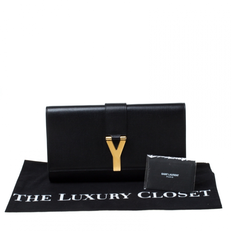 Pre Owned Saint Laurent Paris Black Leather Large Chyc Clutch