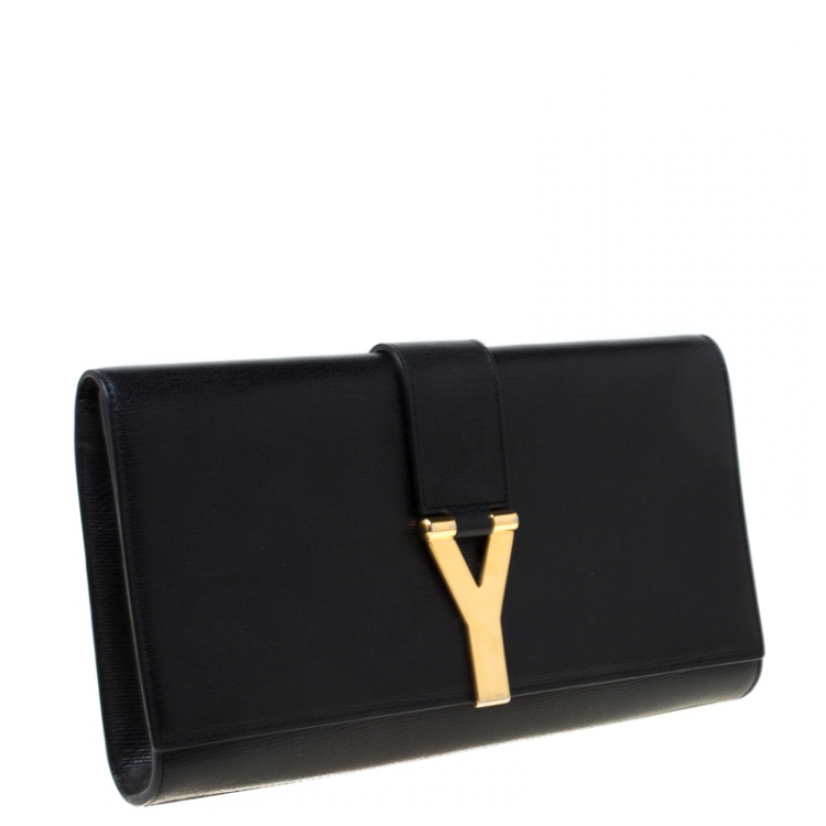 Pre Owned Saint Laurent Paris Black Leather Large Chyc Clutch