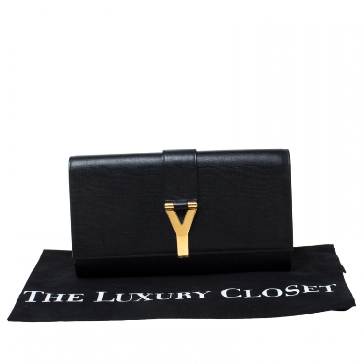 Pre Owned Saint Laurent Paris Black Leather Large Chyc Clutch