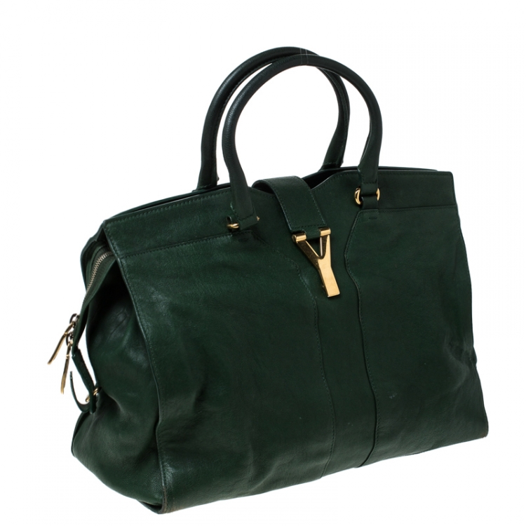 Pre Owned Saint Laurent Paris Green Leather Large Cabas Chyc Satchel