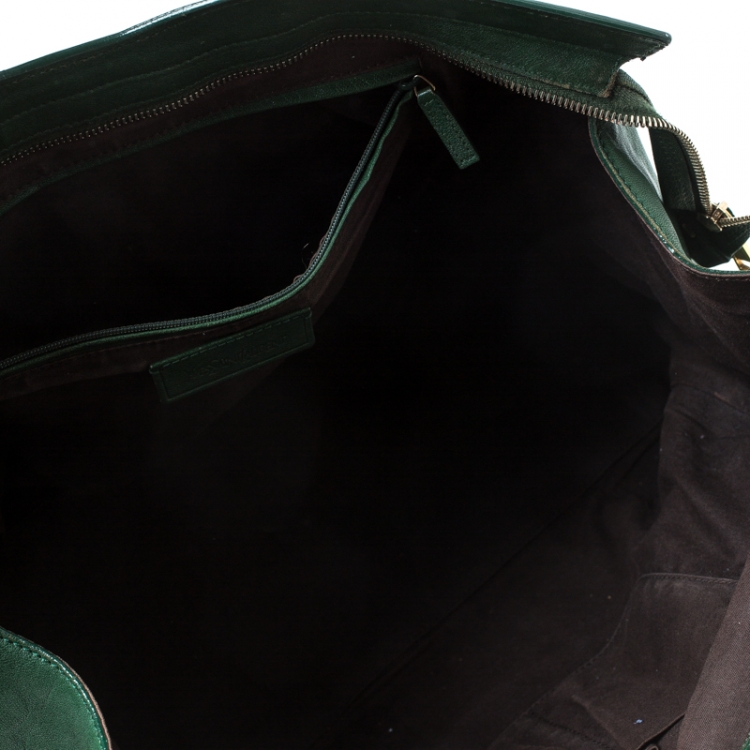 Pre Owned Saint Laurent Paris Green Leather Large Cabas Chyc Satchel
