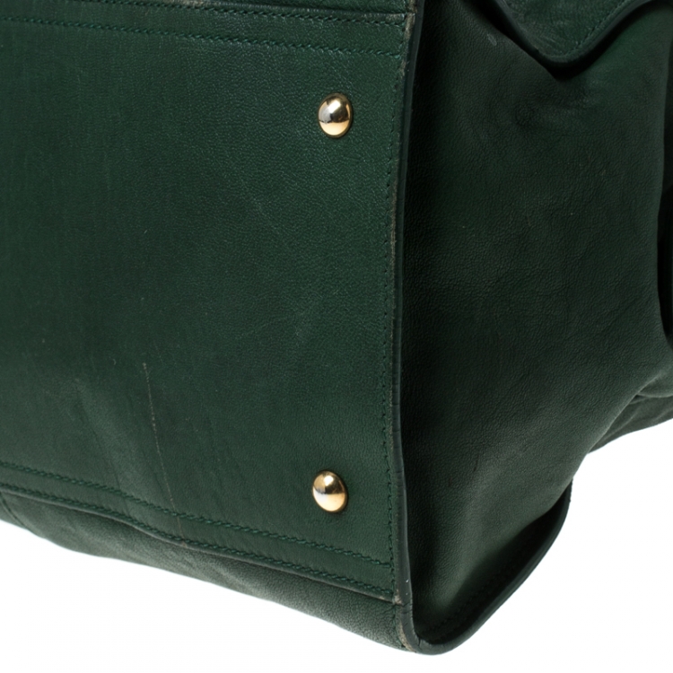Pre Owned Saint Laurent Paris Green Leather Large Cabas Chyc Satchel
