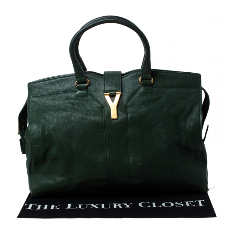 Pre Owned Saint Laurent Paris Green Leather Large Cabas Chyc Satchel