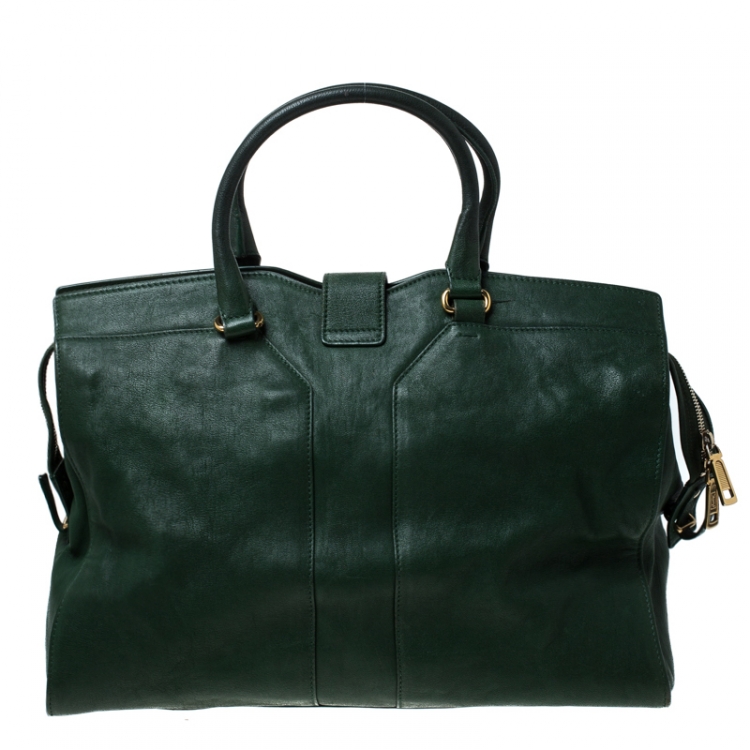 Pre Owned Saint Laurent Paris Green Leather Large Cabas Chyc Satchel