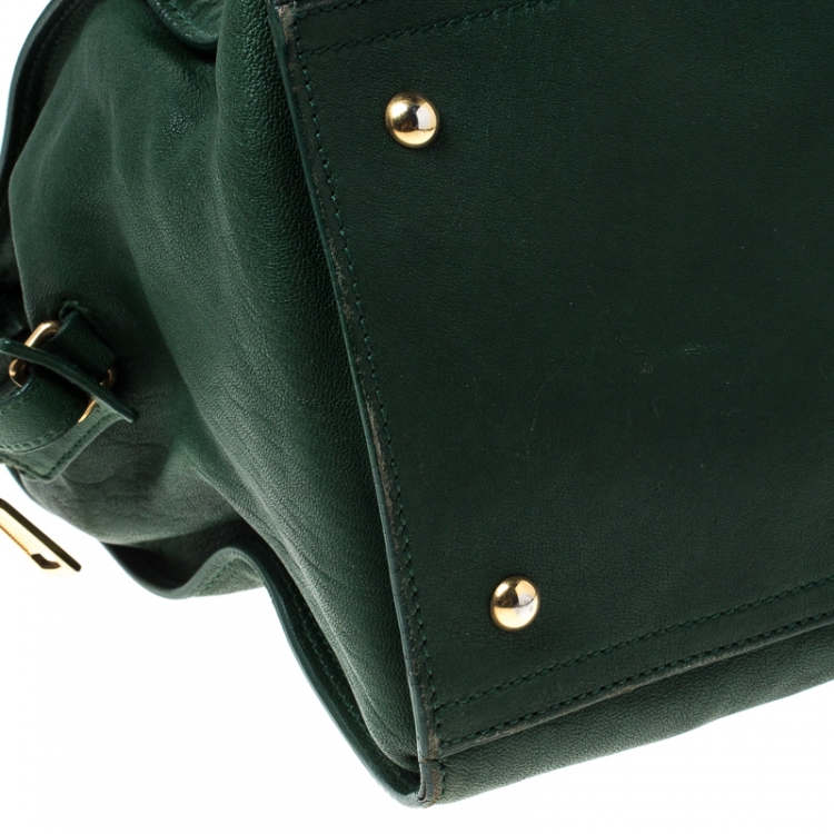 Pre Owned Saint Laurent Paris Green Leather Large Cabas Chyc Satchel