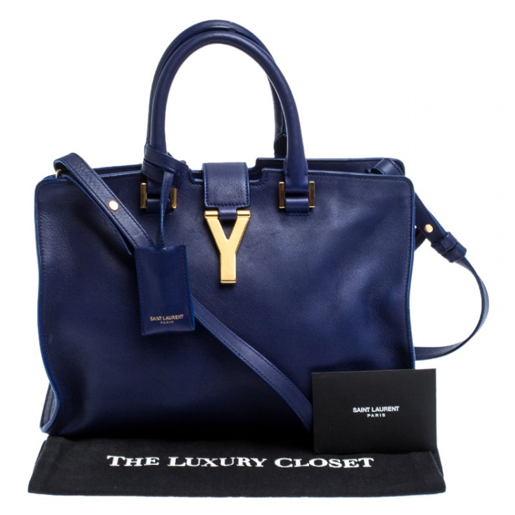 Pre Owned Saint Laurent Paris Blue Leather Small Cabas Chyc Tote