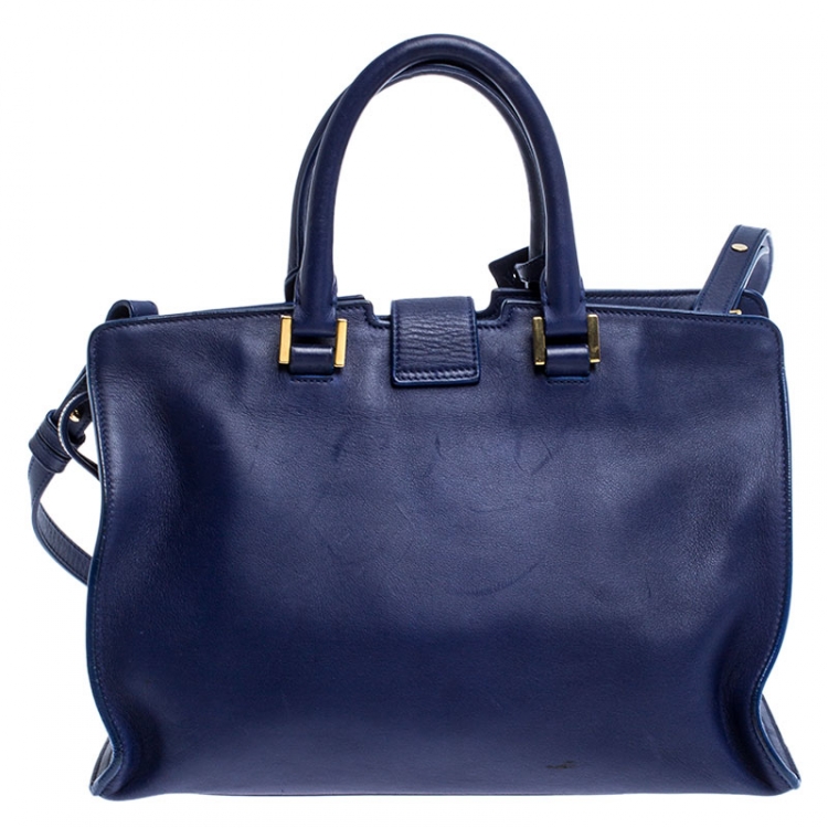 Pre Owned Saint Laurent Paris Blue Leather Small Cabas Chyc Tote