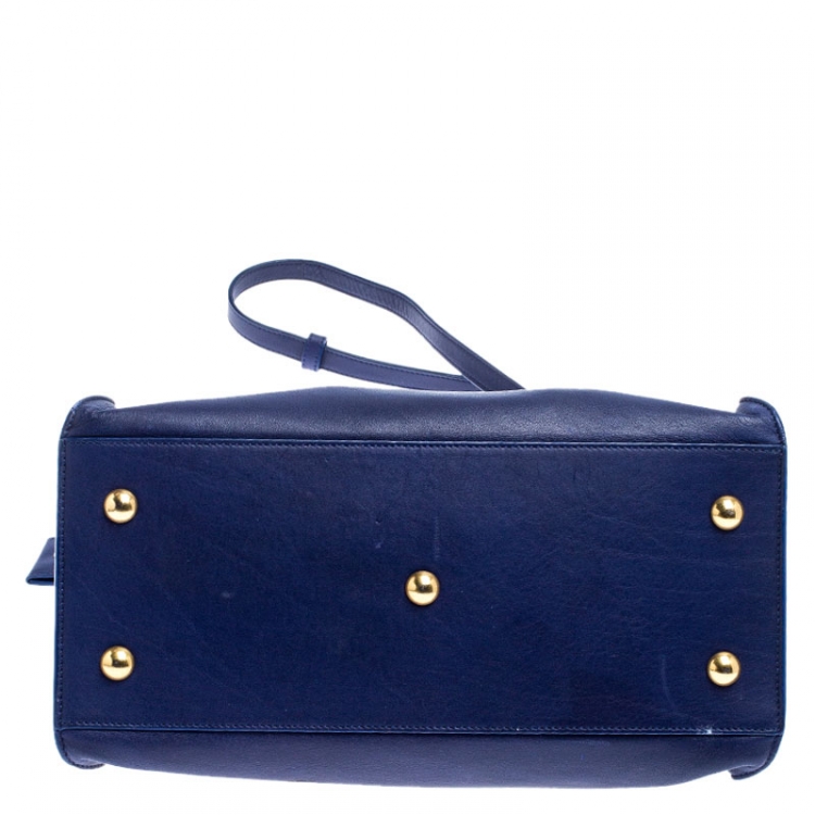 Pre Owned Saint Laurent Paris Blue Leather Small Cabas Chyc Tote