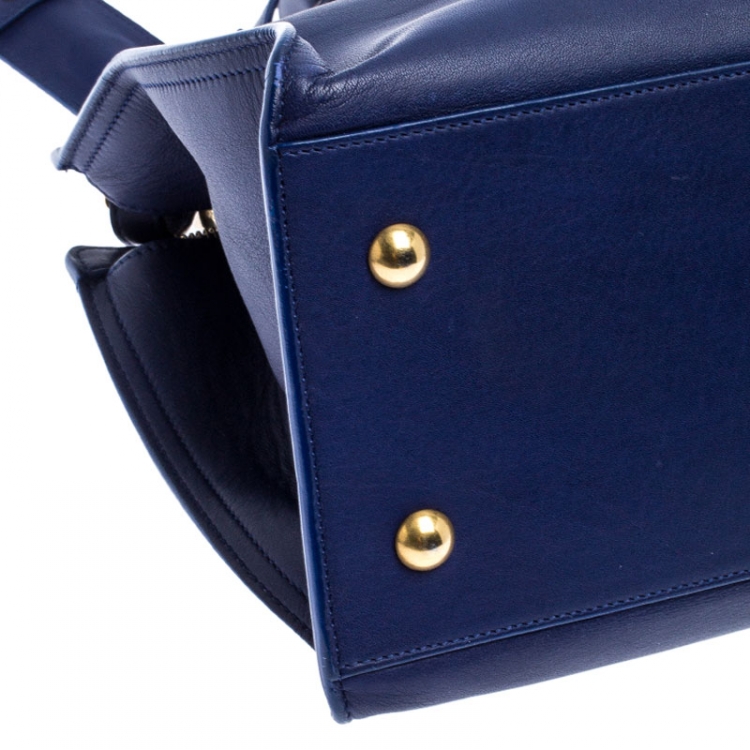 Pre Owned Saint Laurent Paris Blue Leather Small Cabas Chyc Tote