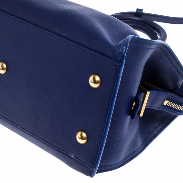 Pre Owned Saint Laurent Paris Blue Leather Small Cabas Chyc Tote