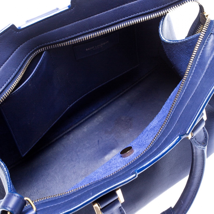 Pre Owned Saint Laurent Paris Blue Leather Small Cabas Chyc Tote