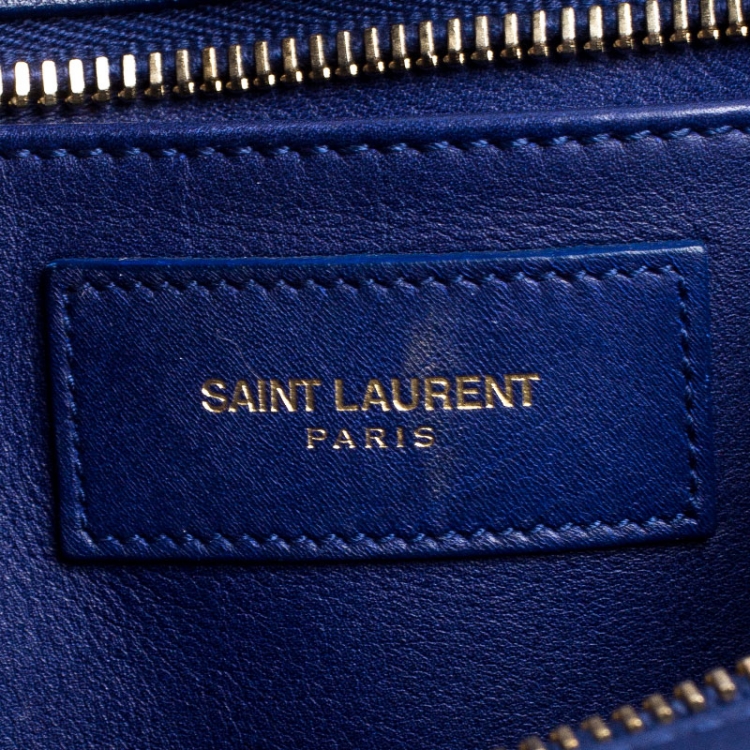 Pre Owned Saint Laurent Paris Blue Leather Small Cabas Chyc Tote