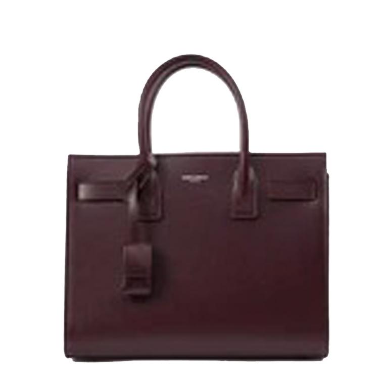 Pre Owned Saint Laurent Burgundy Leather Small Sac De Jour Tote