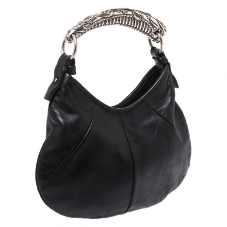 Pre Owned Yves Saint Laurent Black Leather Mini Mombasa Hobo