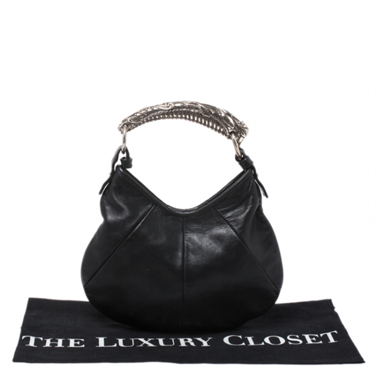 Pre Owned Yves Saint Laurent Black Leather Mini Mombasa Hobo