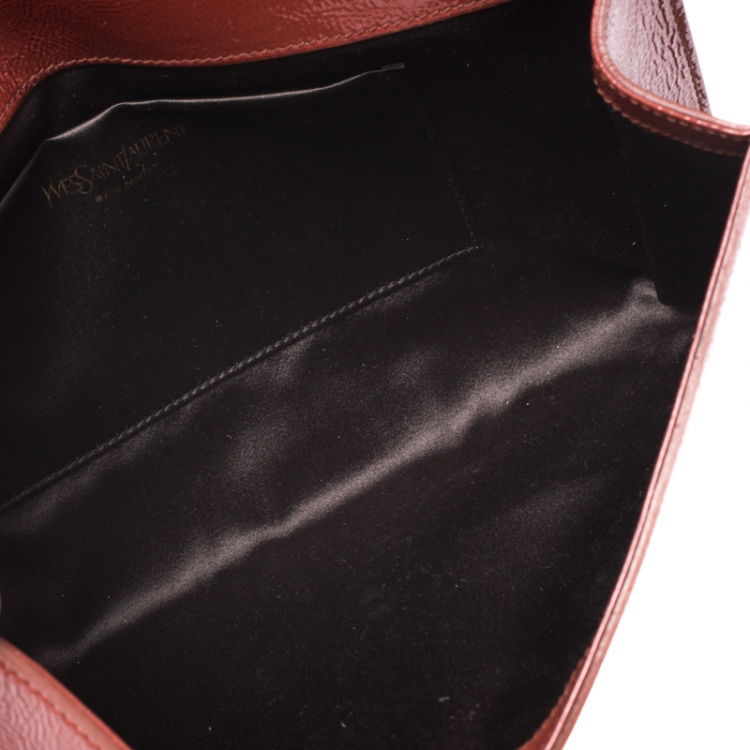 Pre Owned Yves Saint Laurent Cinnamon Brown Patent Leather Belle De Jour Flap Clutch